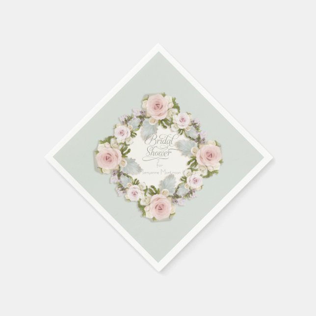 Servilleta De Papel Ducha nupcial Romántica Rosa Wreath Floral (Borde)