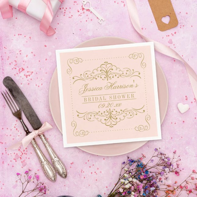 Servilleta De Papel Ducha nupcial Rubor Pink & Gold Ornate (Subido por el creador)