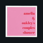 Servilleta De Papel Ducha Personalizado rosa y rojo moderno brillante<br><div class="desc">Con estas modernas toallas personalizadas rosas y rojas, las parejas se duchan con un toque elegante. Con una tipografía audaz y un diseño minimalista, estas servilletas son perfectas para fiestas de compromiso, duchas de boda o cualquier celebración previa al boda. Los personalizar con los nombres de la pareja por un...</div>