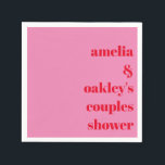 Servilleta De Papel Ducha Personalizado rosa y rojo moderno brillante<br><div class="desc">Con estas modernas toallas personalizadas rosas y rojas, las parejas se duchan con un toque elegante. Con una tipografía audaz y un diseño minimalista, estas servilletas son perfectas para fiestas de compromiso, duchas de boda o cualquier celebración previa al boda. Los personalizar con los nombres de la pareja por un...</div>