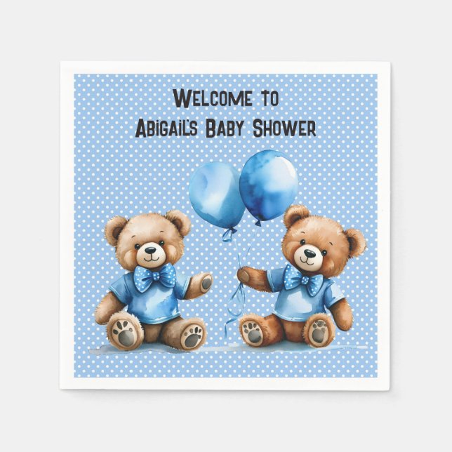 Servilleta De Papel Ducha Twin Baby Boy Con Osos Teddy (Anverso)