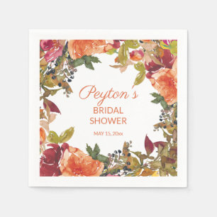 Servilleta De Papel Duche de Novia Floral Naranja Borgoña Oxidado