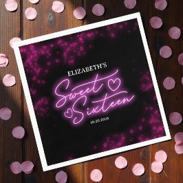 Servilleta De Papel Dulce 16 Cumpleaños Rosa Caliente Neon Fiesta Oscu