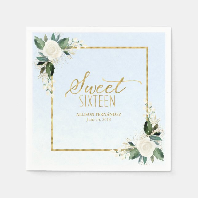 Servilleta De Papel Dulce 16 Fiesta Relieve metalizado dorado azul tur (Anverso)