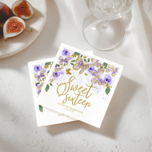 Servilleta De Papel Dulce 16 Fiestas Napkins Morado Mariposa Floral