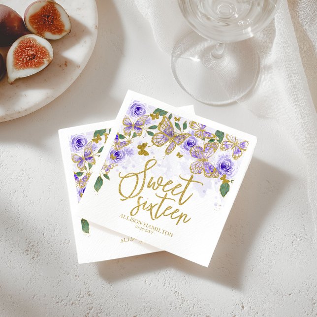 Servilleta De Papel Dulce 16 Fiestas Napkins Morado Mariposa Floral (Subido por el creador)