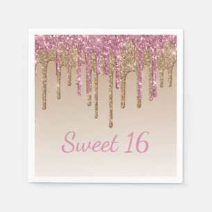 Servilleta De Papel Dulce 16 Glam Script Ombré Sparkle