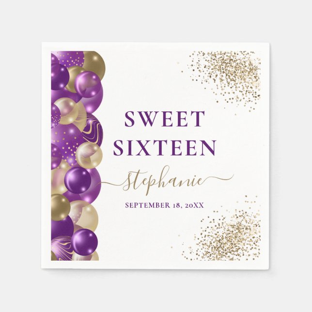 Servilleta De Papel Dulce 16 Globo de espuma de oro morado (Anverso)