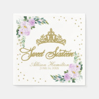 Dulce 16 Napkins Gold Tiara Lavender Floral