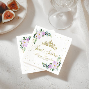 Servilleta De Papel Dulce 16 Napkins Gold Tiara Lavender Floral