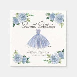 Servilleta De Papel Dulce 16 Napkins Plata Dusty Blue Gown Floral