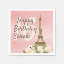 Servilleta De Papel Dulce 16 Oro Rosa Torre Eiffel Cumpleaños