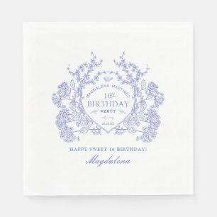 Servilleta De Papel Dulce 16 Personalizado Escudo Floral Azul Francés