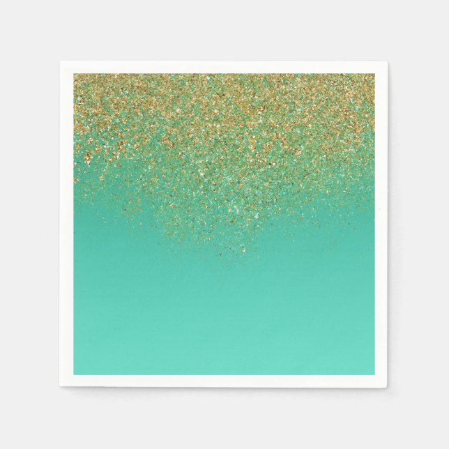 Servilleta De Papel Dulce 16 Purpurina de oro y fiesta Verde azulada d (Anverso)