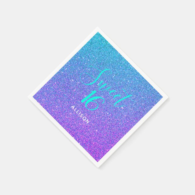 Servilleta De Papel Dulce 16 Purpurina Verde azulado morado Ombre pers (Borde)