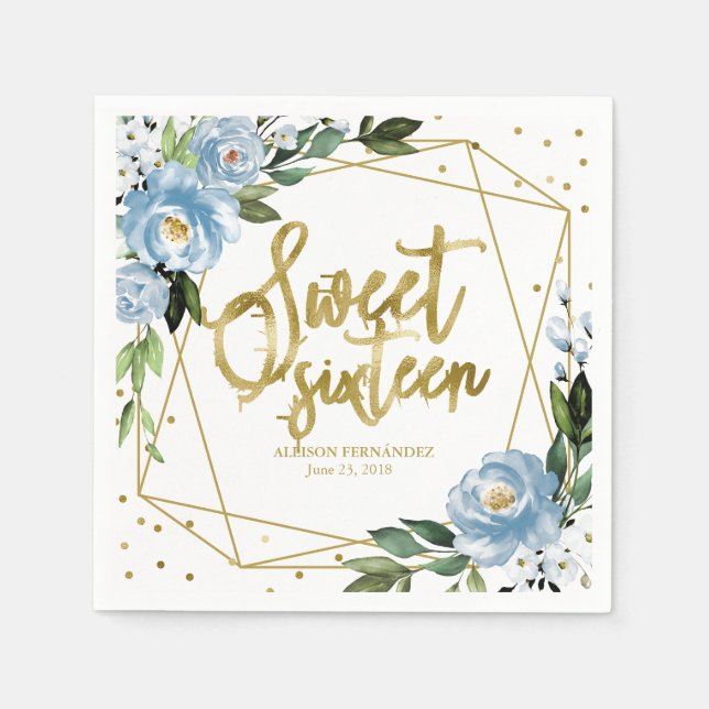 Servilleta De Papel Dulce 16 Relieve metalizado dorado Fiesta Dusty Bl (Anverso)