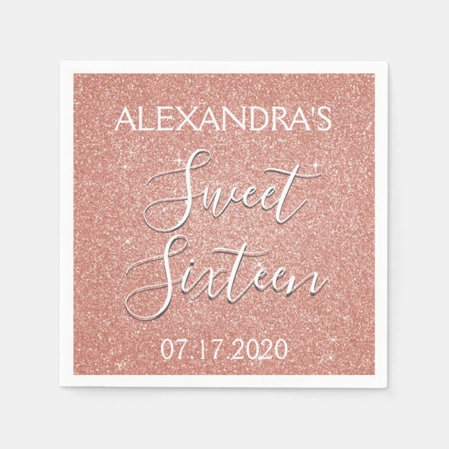 Servilleta De Papel Dulce 16 Rosa de cumpleaños Purpurina rosa Rubor (Anverso)