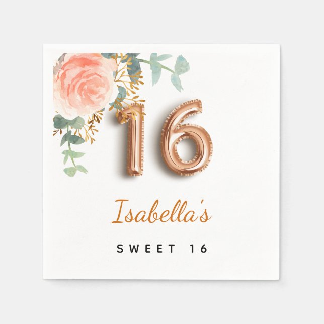 Servilleta De Papel Dulce 16 rosa floral monograma eucalipto de oro (Anverso)