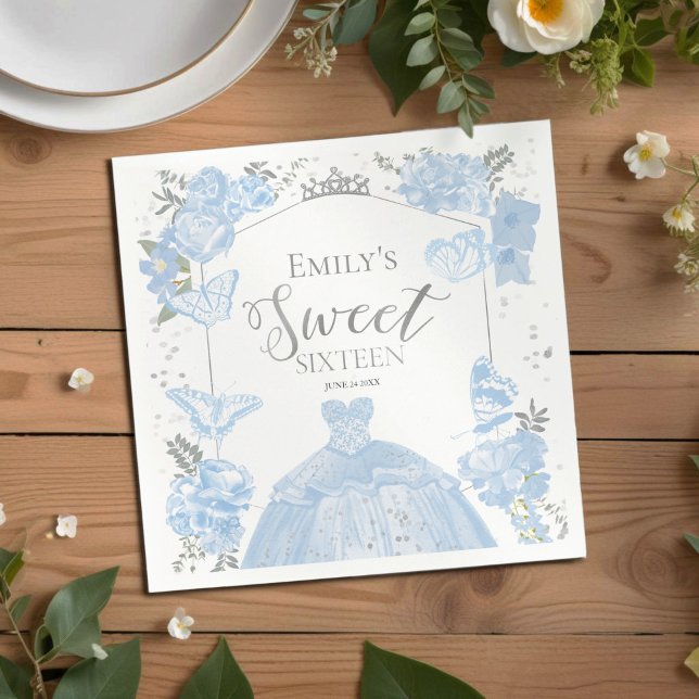 Servilleta De Papel Dulce 16 servilletas Mariposa Dusty Blue Vress Flo (Subido por el creador)