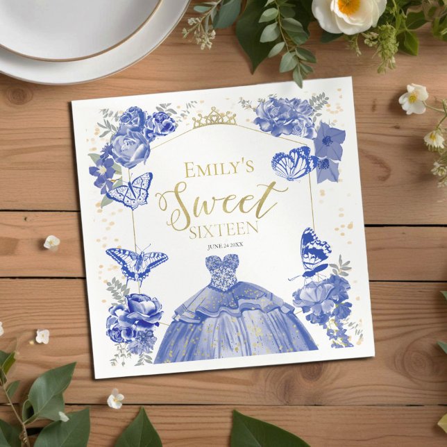 Servilleta De Papel Dulce 16 servilletas Mariposa Vestido Azul Real Fl (Subido por el creador)