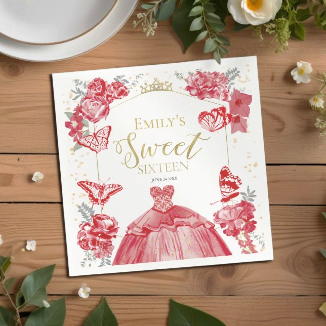 Servilleta De Papel Dulce 16 servilletas Mariposa Vestido Rojo Floral (Subido por el creador)