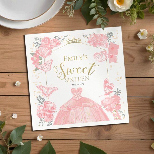 Servilleta De Papel Dulce 16 servilletas Mariposa Vestido Rosa Floral (Subido por el creador)
