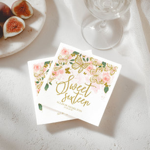 Servilleta De Papel Dulce 16 toallas Fiestas Rubor Floral de mariposa 