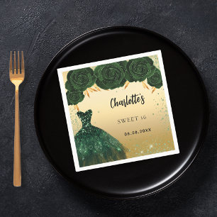 Servilleta De Papel Dulce 16 vestido verde esmeralda flores fiesta de 