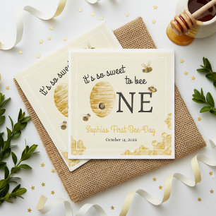 Servilleta De Papel Dulce Abeja Uno Cumpleaños Acuarela Abejas