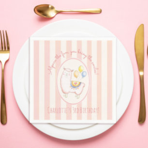 Servilleta De Papel Dulce Alpaca con Globo Rosa Claro Cumpleaños de Ni
