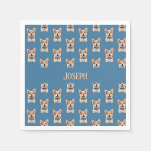 Servilleta De Papel Dulce Baby Shower de Corgi Azul Tranquilizador con