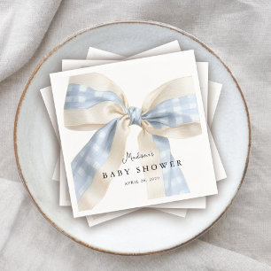 Servilleta De Papel Dulce Baby Shower de Cuadros Azules con Lazo
