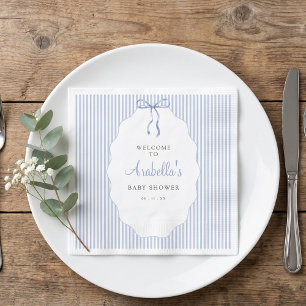 Servilleta De Papel Dulce Baby Shower de lazo azul con rayas finas