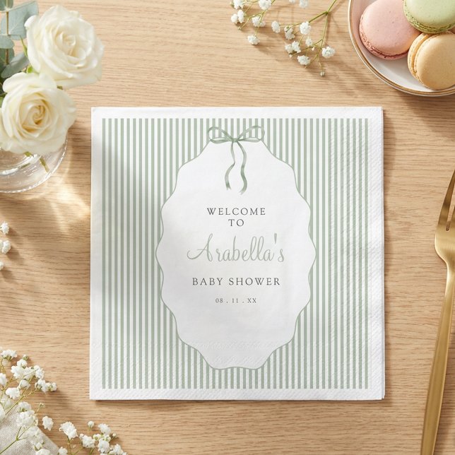 Servilleta De Papel Dulce Baby Shower de lazo verde con rayas finas (Subido por el creador)