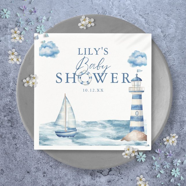 Servilleta De Papel Dulce Baby Shower Náutico del Océano (Cute Nautical Ocean Baby Shower Napkins)