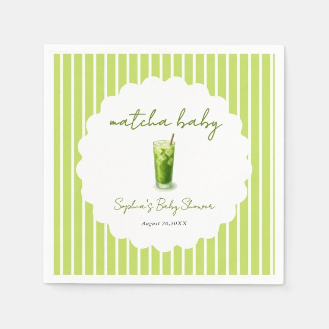 Servilleta De Papel Dulce Baby Shower Verde Matcha Ondulado Moderno (Anverso)
