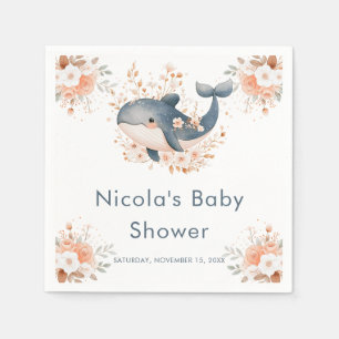 Servilleta De Papel Dulce ballena floral Baby Shower