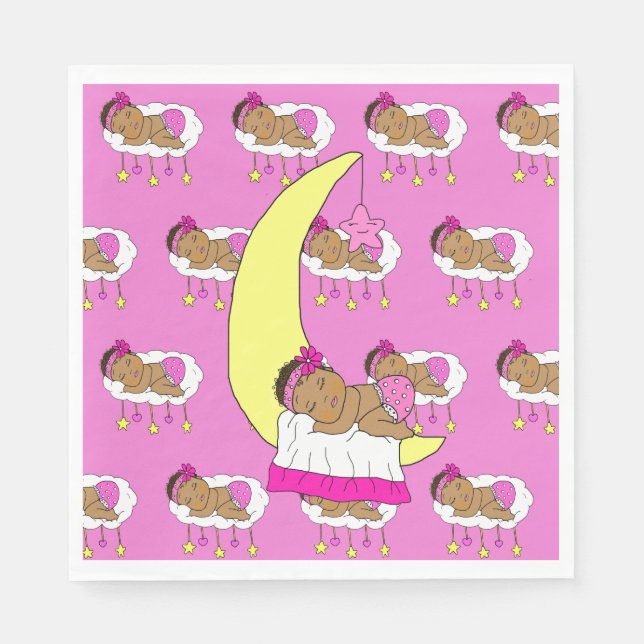 Servilleta De Papel Dulce bebé de etnia dormido en la luna (Anverso)