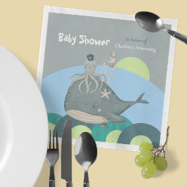 Servilleta De Papel Dulce color azul de agua Nautical Whale Baby Showe