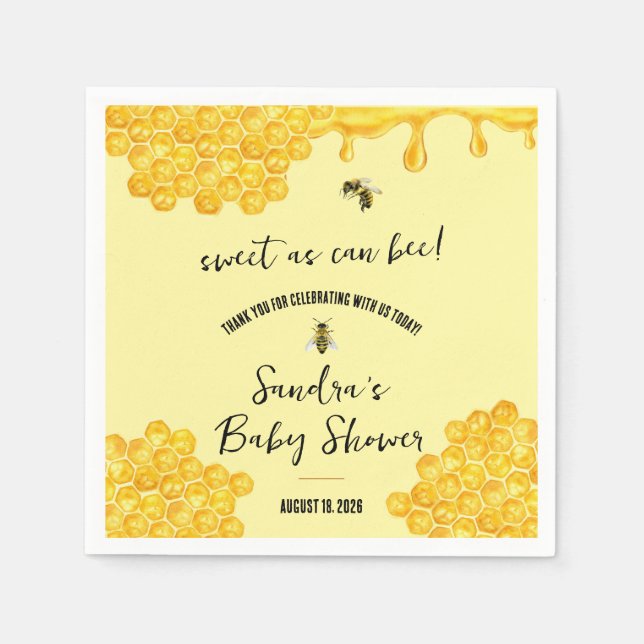 Servilleta De Papel ¡Dulce como puede ser Bee! Baby Shower (Anverso)