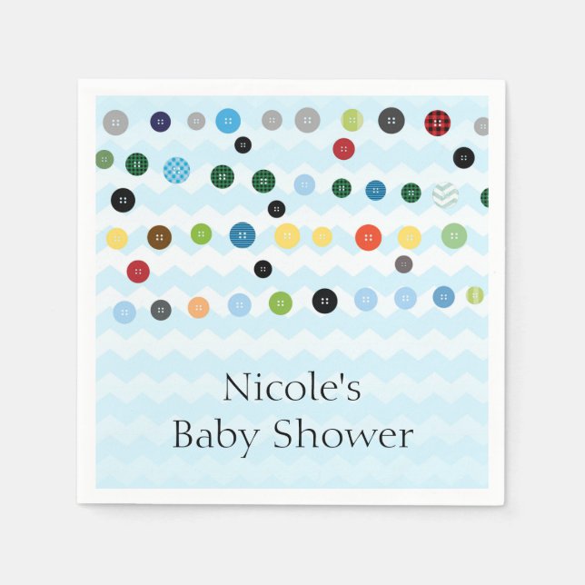 Servilleta De Papel Dulce Como Un Botón Azul Fiesta de Baby Shower (Anverso)