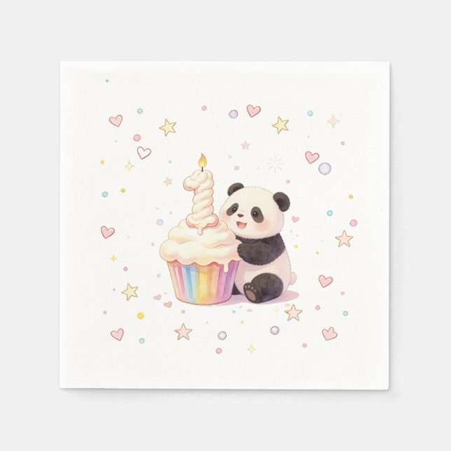 Servilleta De Papel Dulce Cumpleaños Bebé Panda 1 año (Anverso)