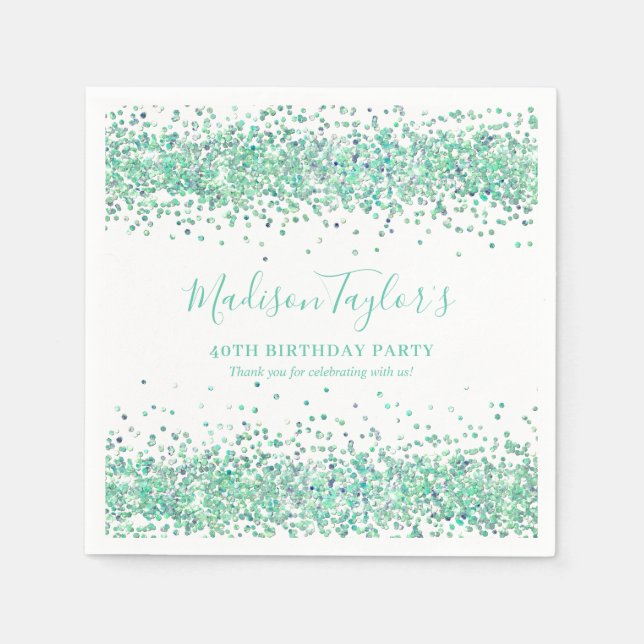 Servilleta De Papel Dulce Cumpleaños Confeti Brillo Glitter Verde Ment (Anverso)