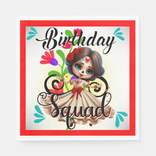 Servilleta De Papel Dulce Cumpleaños de Calavera de Azúcar (Anverso)