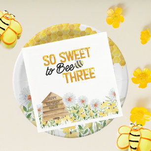 Servilleta De Papel Dulce Cumpleaños Temático de Abejas para Tres Años
