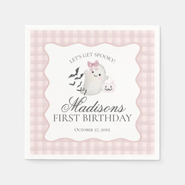 Servilleta De Papel Dulce de Cumpleaños Fantasma Pastel Rosa (Anverso)
