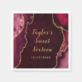 Servilleta De Papel Dulce de Mármol Agate Rojo y Oro Dieciséis