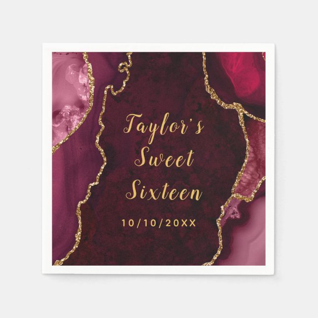 Servilleta De Papel Dulce de Mármol Agate Rojo y Oro Dieciséis (Anverso)