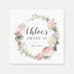 Servilleta De Papel Dulce de Wreath blanco rosado 16 Fiesta