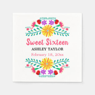 Servilleta De Papel Dulce Dieciséis Fiesta Mexicana Floral Blanca y Ro
